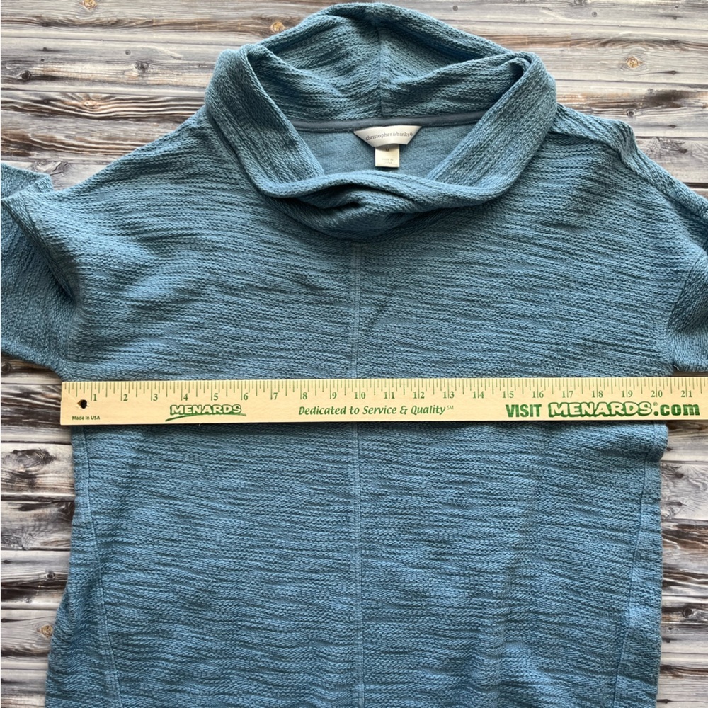 Christopher & banks textured blue half sleeve pull over cowl neck top - Picture 7 of 9